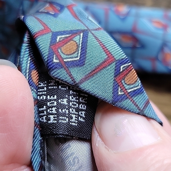Christian Dior Monsieur Vintage All Silk Blue Gray Geometrical Abstract Necktie - Picture 5 of 10